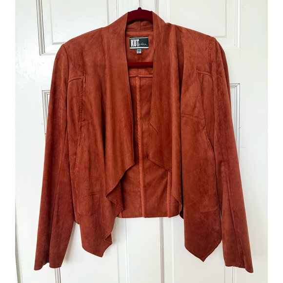 Burnt orange faux suede waterfall neckline open jacket - Picture 1 of 5